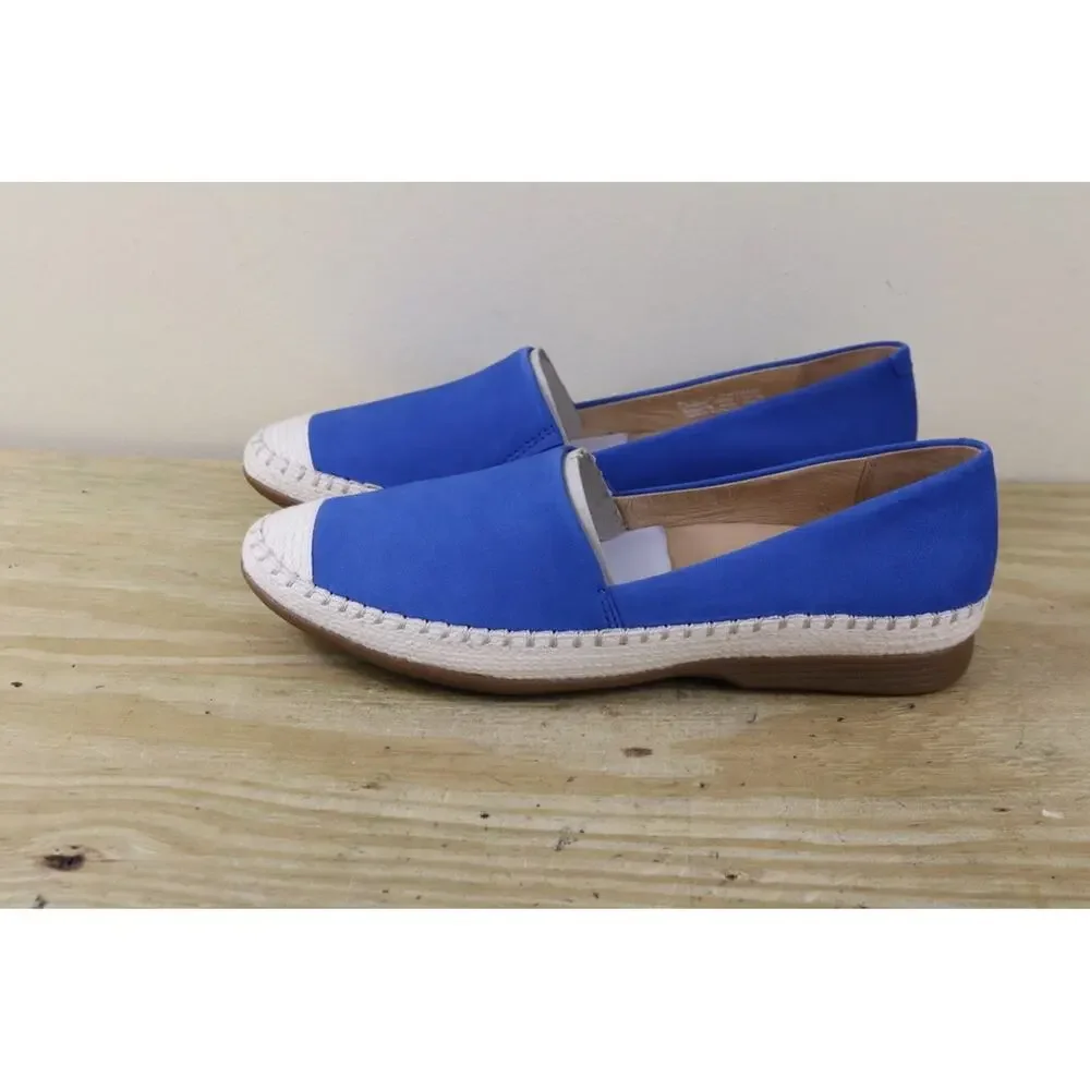 Dansko Espadrilles Sandals 6 Blue Leather Lesley Slip On Loafers Shoes New